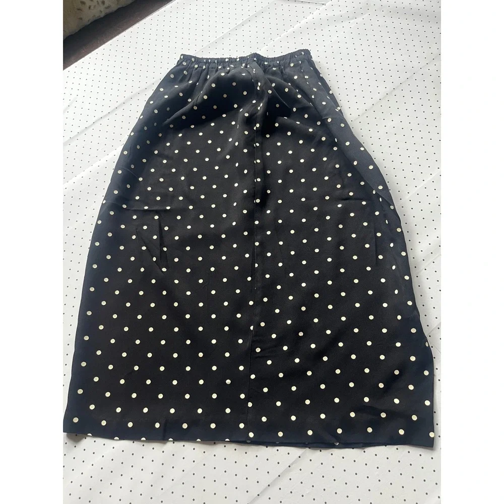 Vintage Virgo 2 Piece Skirt Suit Set Black Polka Dot Short Sleeve Blazer Sz 10